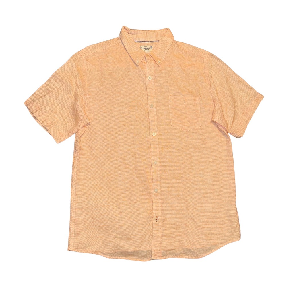 Weatherproof Vintage Mens L Orange Linen Blend Short Sleeve Button Down Shirt